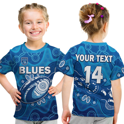 custom-text-and-number-nsw-blues-t-shirt-kid-new-south-wales-aboriginal-art