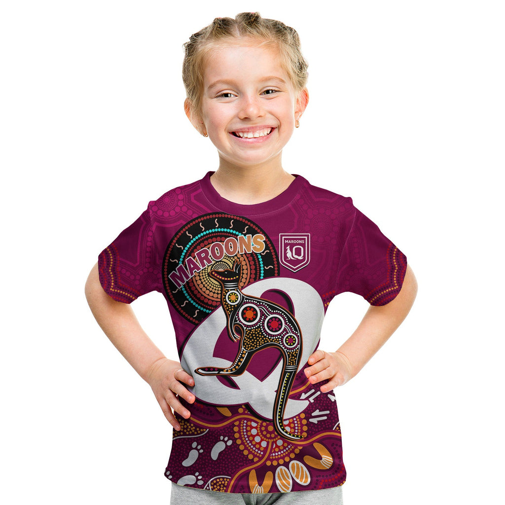 custom-text-and-number-maroons-rugby-t-shirt-queensland-kangaroo-aboriginal-dot-paintings