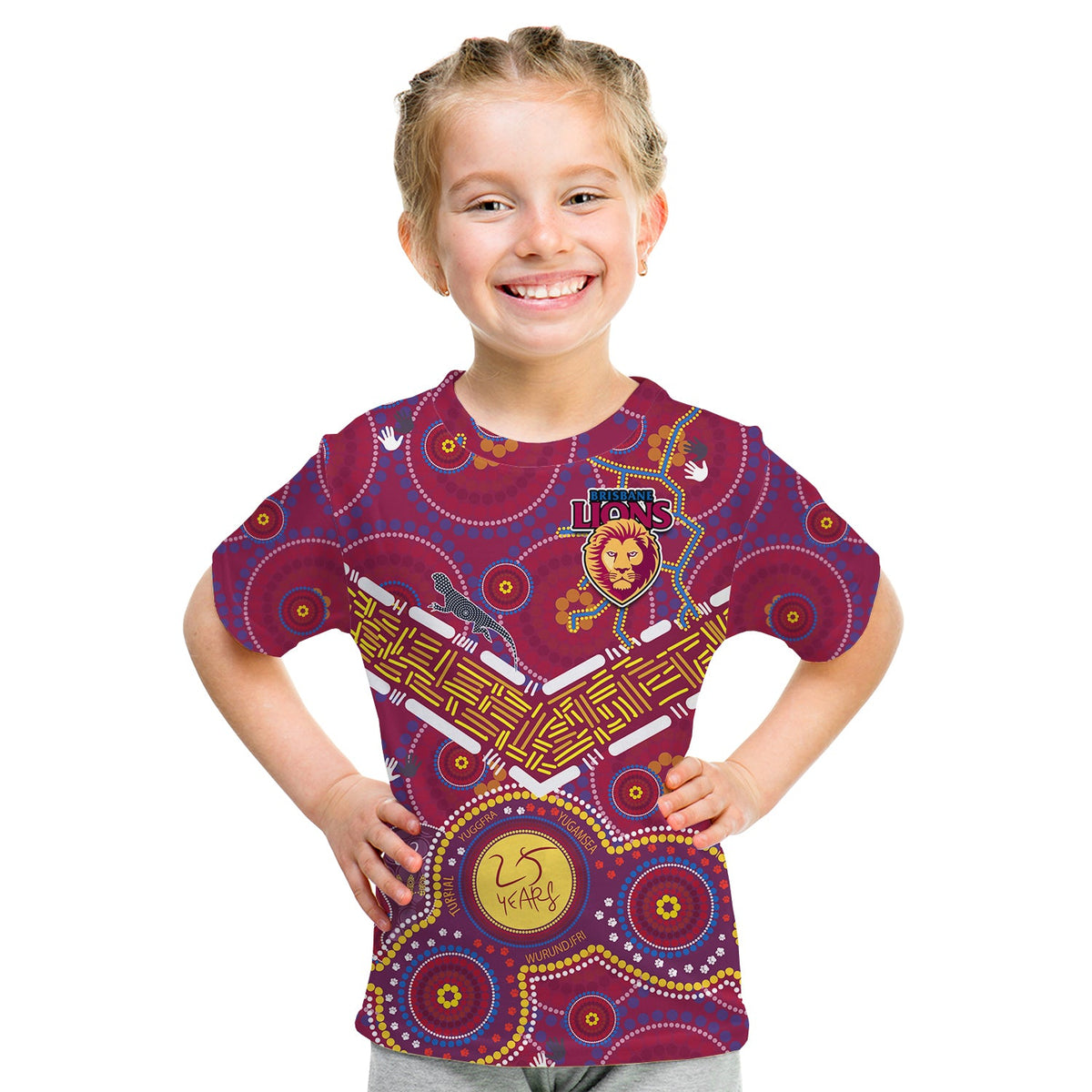 brisbane-football-t-shirt-kid-indigenous-pattern-go-lions-unique-style