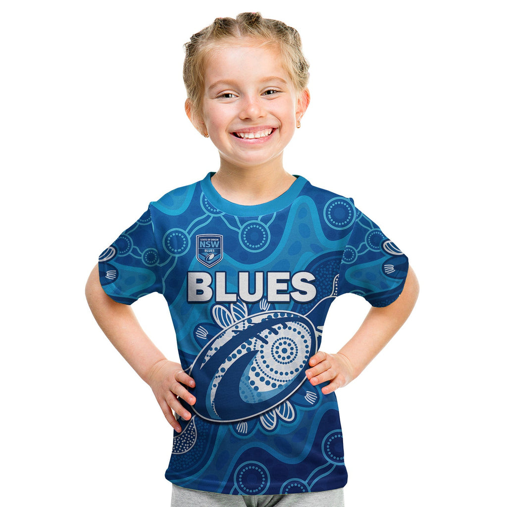 custom-text-and-number-nsw-blues-t-shirt-kid-new-south-wales-aboriginal-art
