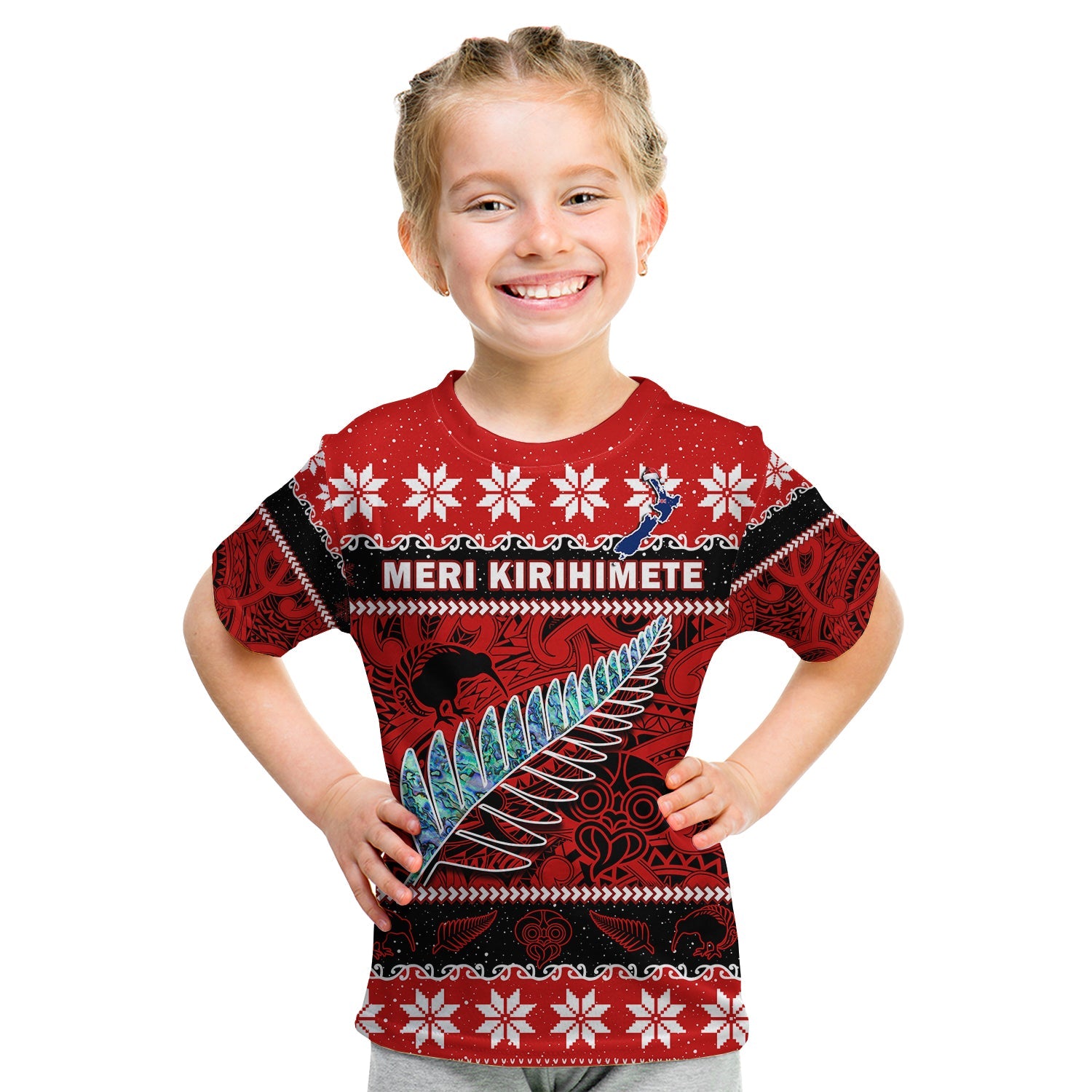new-zealand-christmas-t-shirt-kid-paua-shell-silver-fern-meri-kirihimete