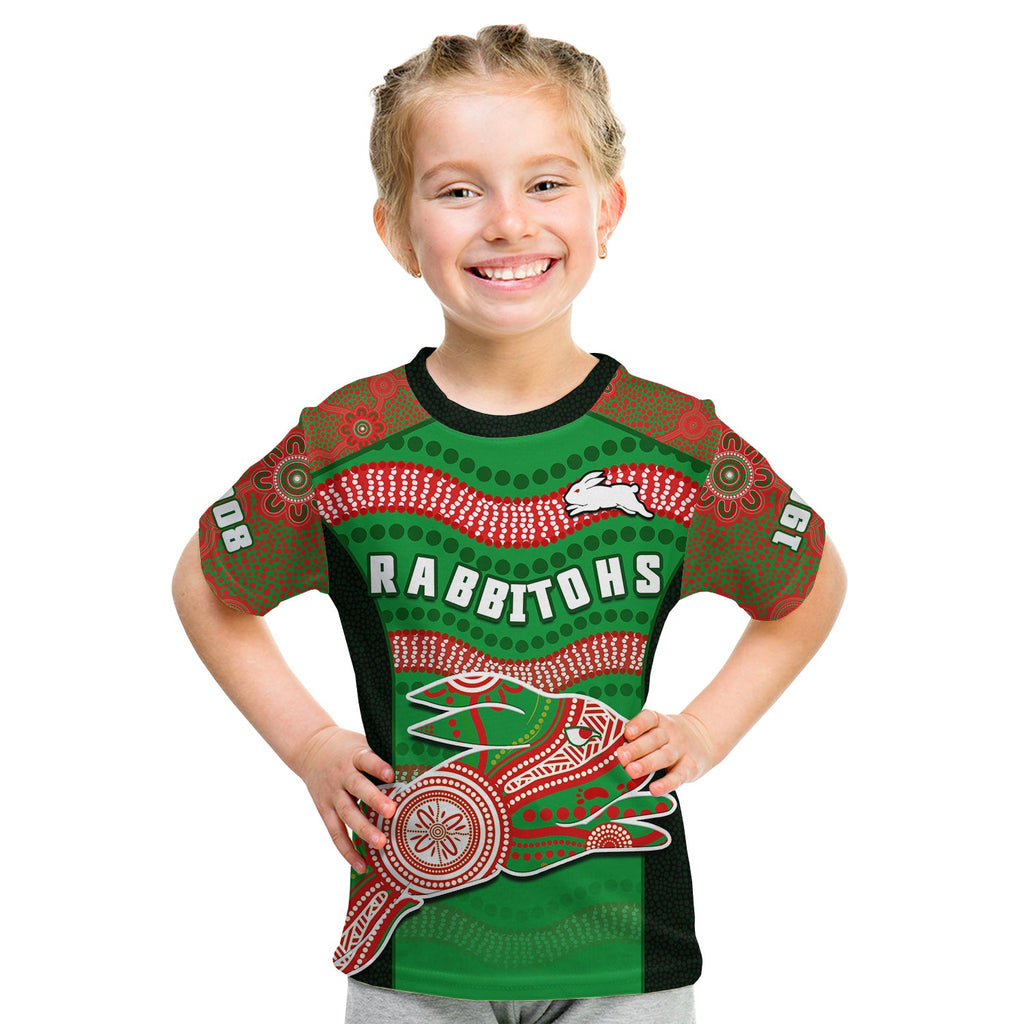 custom-text-and-number-rabbitohs-rugby-t-shirt-souths-1908-aboriginal-dot-painting-go-bunnies