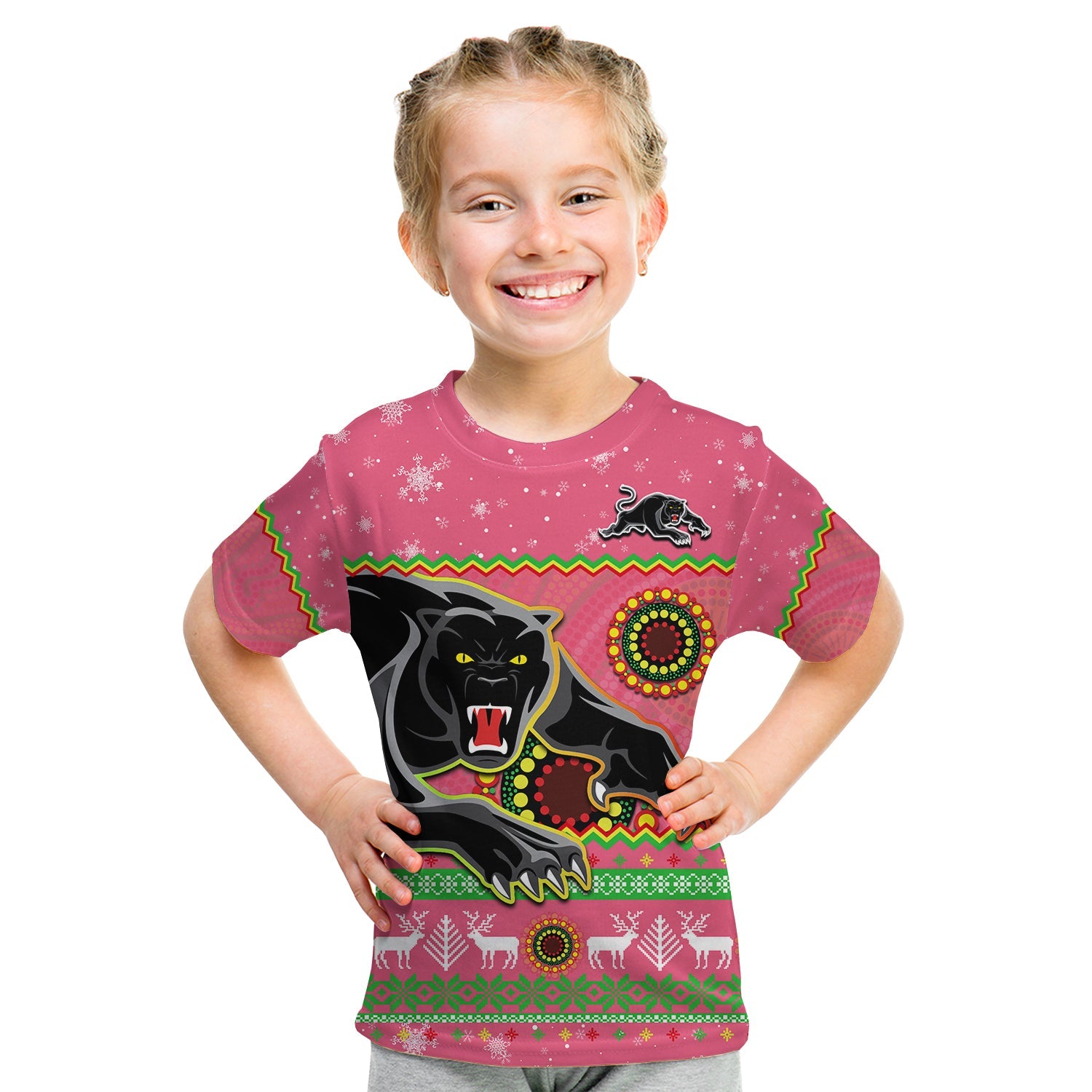 custom-personalised-panthers-christmas-t-shirt-aboriginal-pattern-penrith-pink-version