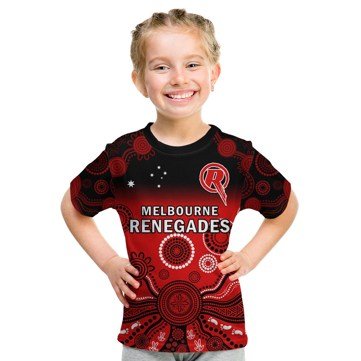 renegades-cricket-t-shirt-kid-melbourne-team-green-gradient-aboriginal-art