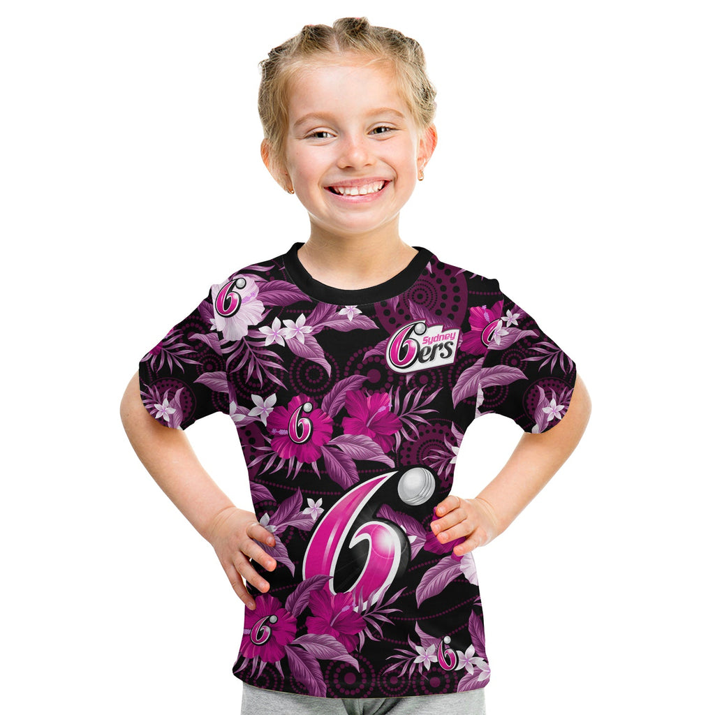 sydney-sixers-cricket-t-shirt-kid-aboriginal-art-mix-tropical-flowers