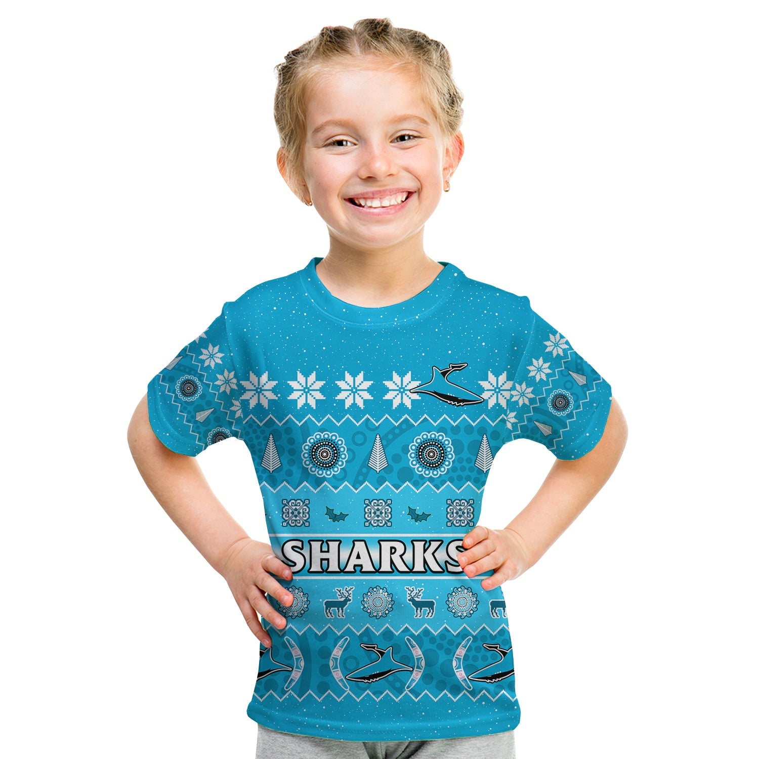 custom-personalised-sharks-christmas-t-shirt-cronulla-sutherland-aboriginal-art-merry-xmas