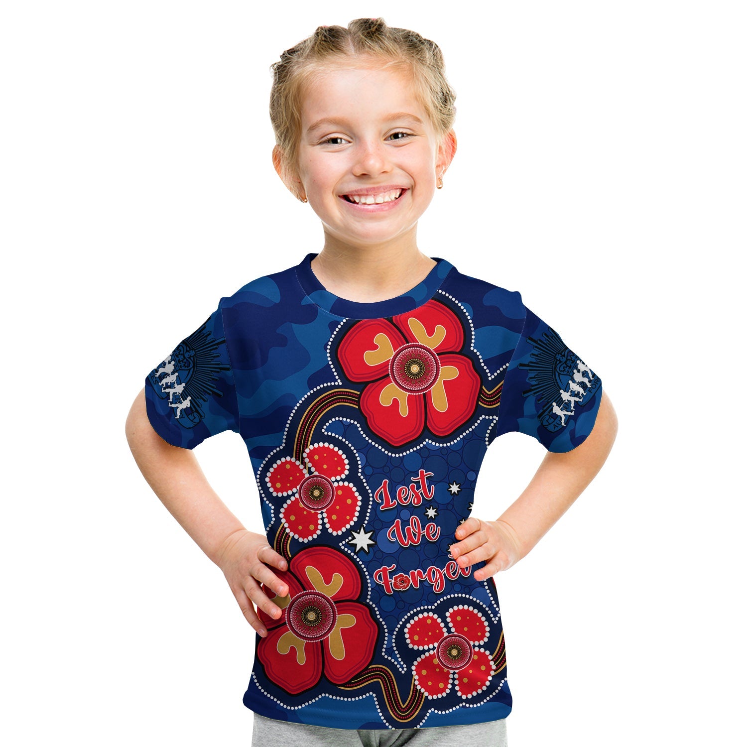 australia-anzac-t-shirt-kid-lest-we-forget-camouflage-mix-aboriginal-poppies-and-slouch-hat