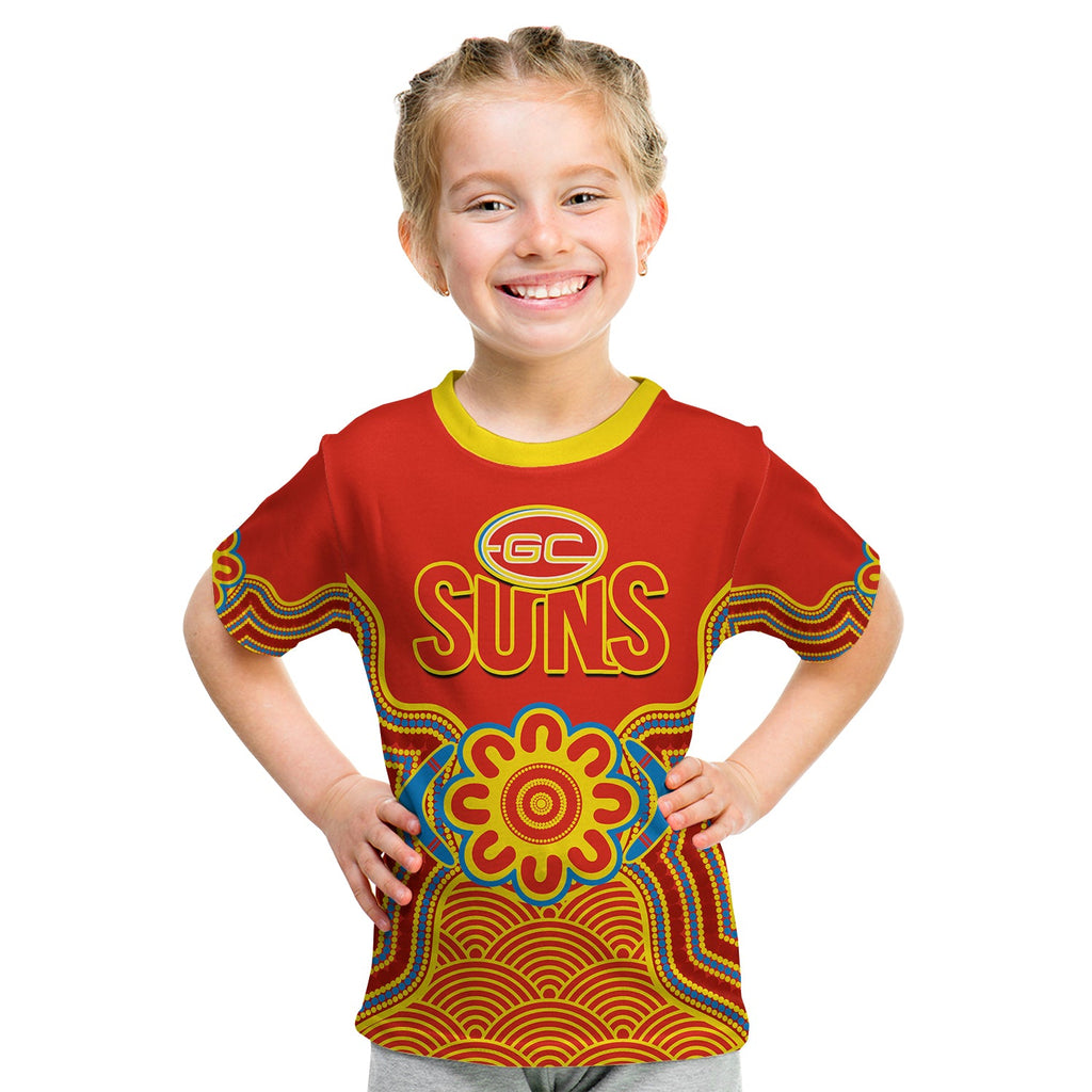 custom-text-and-number-gold-coast-football-t-shirt-kid-suns-indigenous-pattern