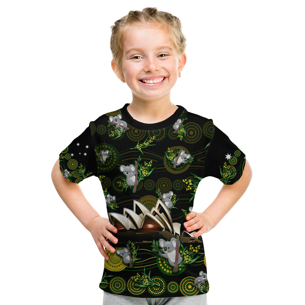 custom-personalised-australia-t-shirt-kid-aboriginal-golden-wattle-mix-koala-and-sydney-opera-house
