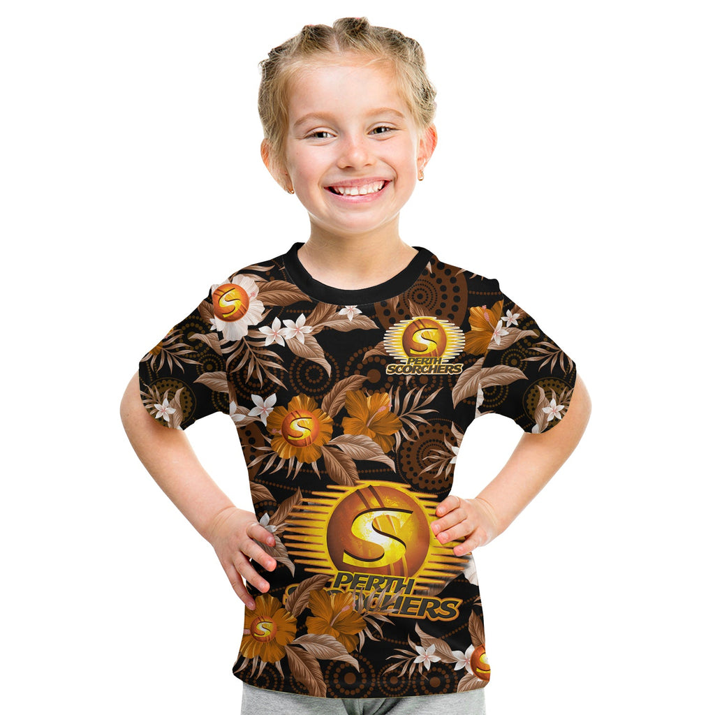 custom-text-and-number-perth-scorchers-cricket-t-shirt-aboriginal-art-mix-tropical-flowers