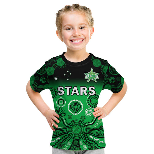 custom-text-and-number-stars-cricket-t-shirt-kid-melbourne-team-green-gradient-aboriginal-art