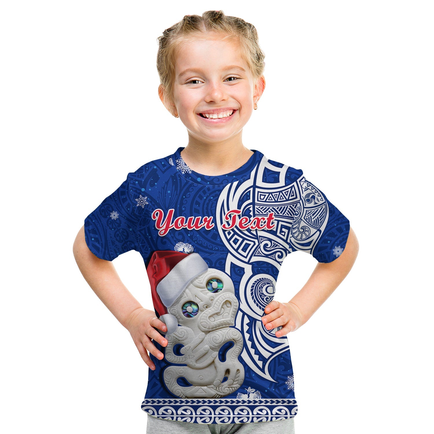 custom-personalised-new-zealand-christmas-t-shirt-hei-tiki-blue-pohutukawa-meri-kirihimete