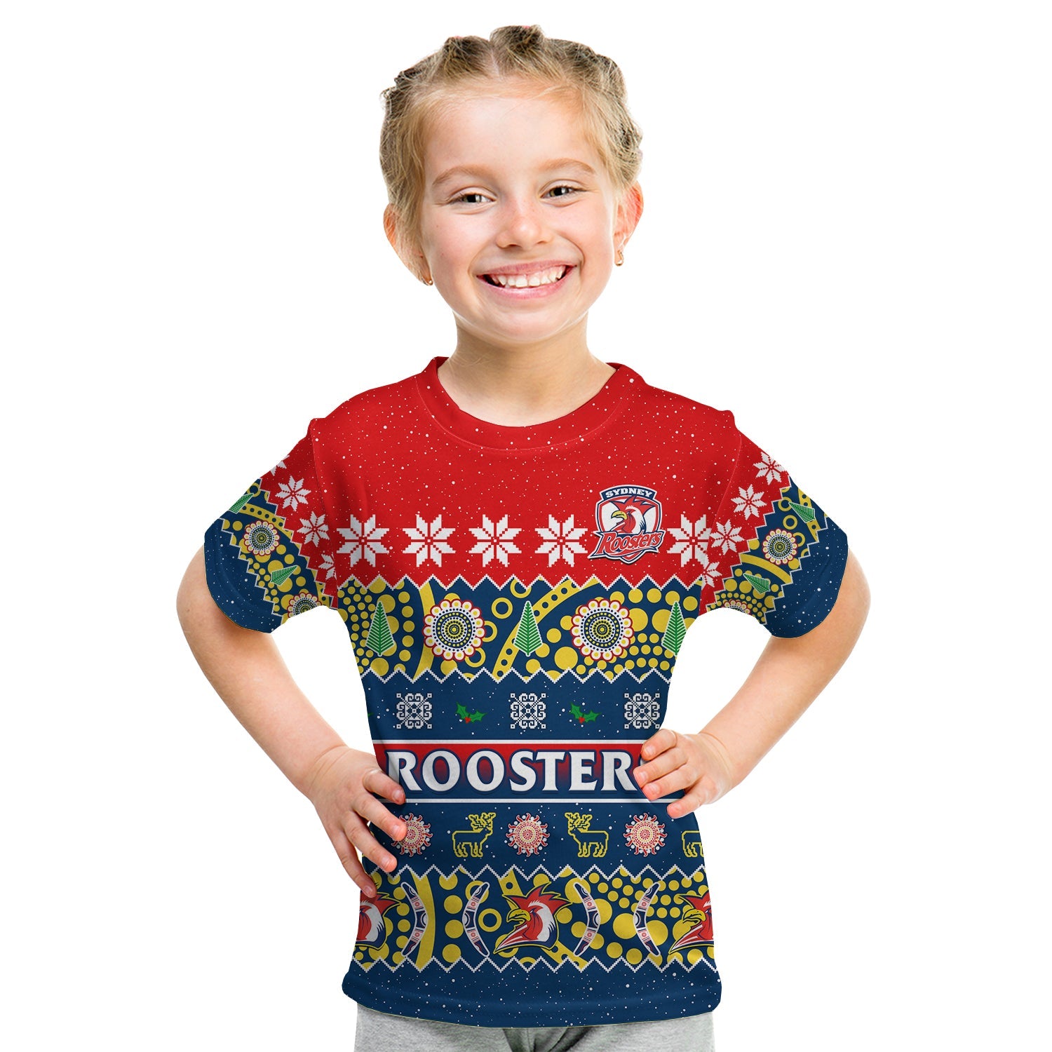 custom-personalised-sydney-roosters-christmas-t-shirt-easts-aboriginal-art-merry-xmas