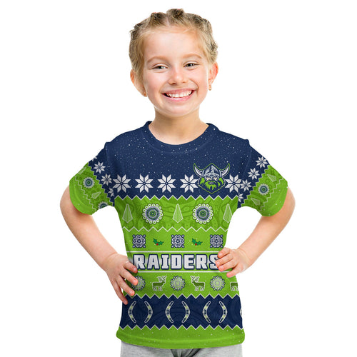custom-personalised-raiders-christmas-t-shirt-kid-the-green-machine-aboriginal-art-merry-xmas