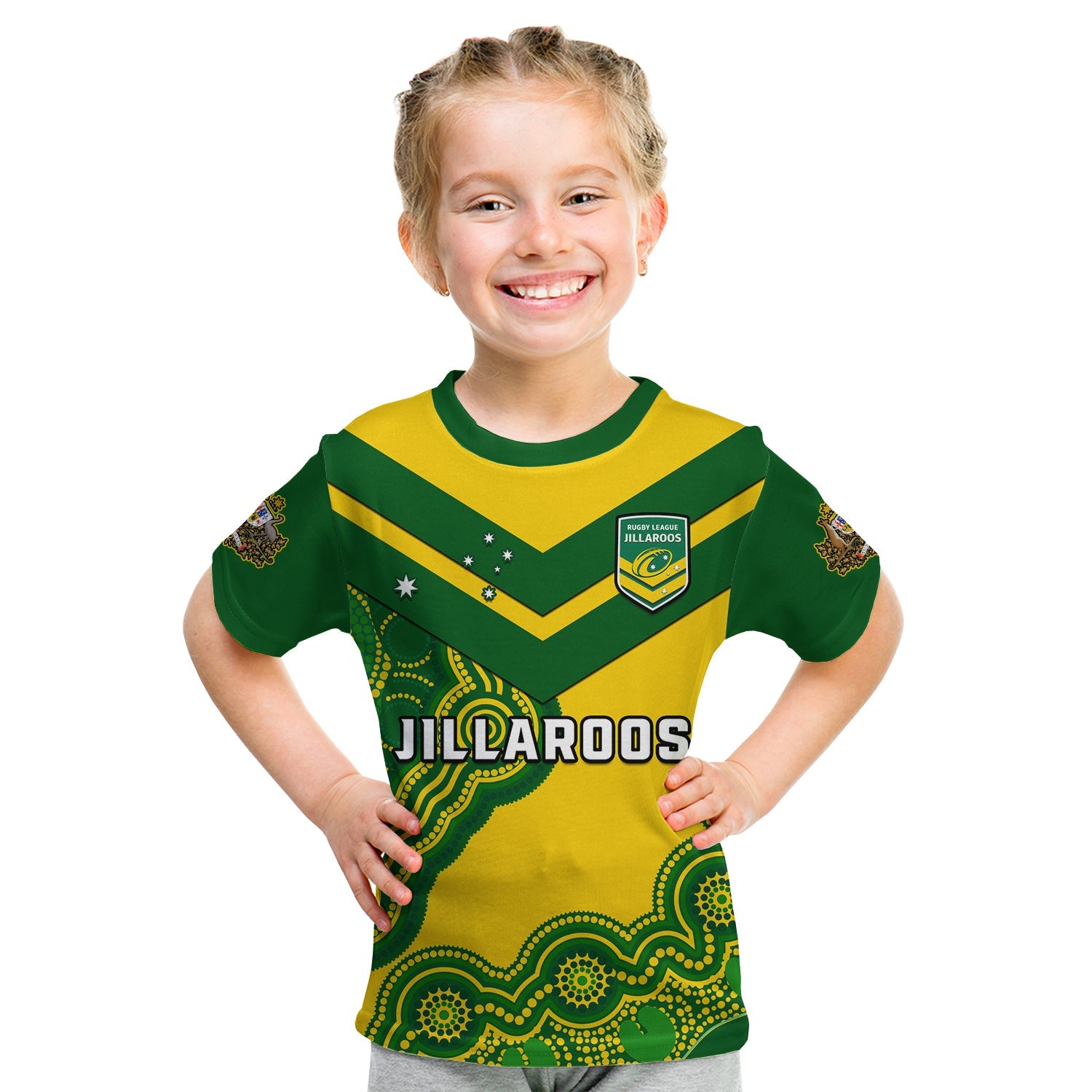 custom-text-and-number-australia-rugby-t-shirt-kid-jillaroos-champions-indigenous-yellow-style