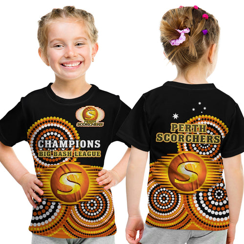 custom-text-and-number-perth-scorchers-cricket-t-shirt-kid-champions-bbl12-proud-indigenous-art