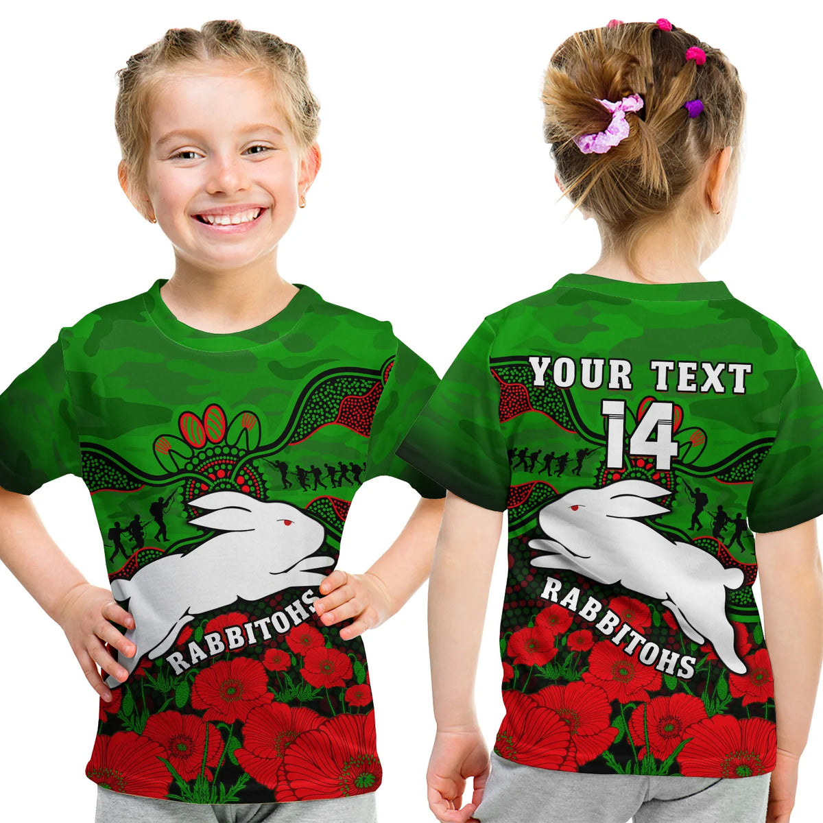 custom-text-and-number-rabbitohs-rugby-anzac-t-shirt-kid-south-sydney-camouflage-poppy-aboriginal
