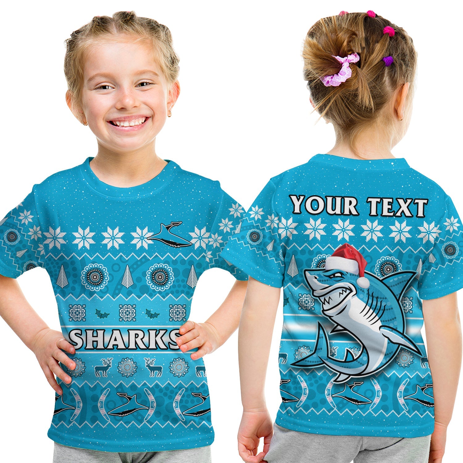custom-personalised-sharks-christmas-t-shirt-cronulla-sutherland-aboriginal-art-merry-xmas