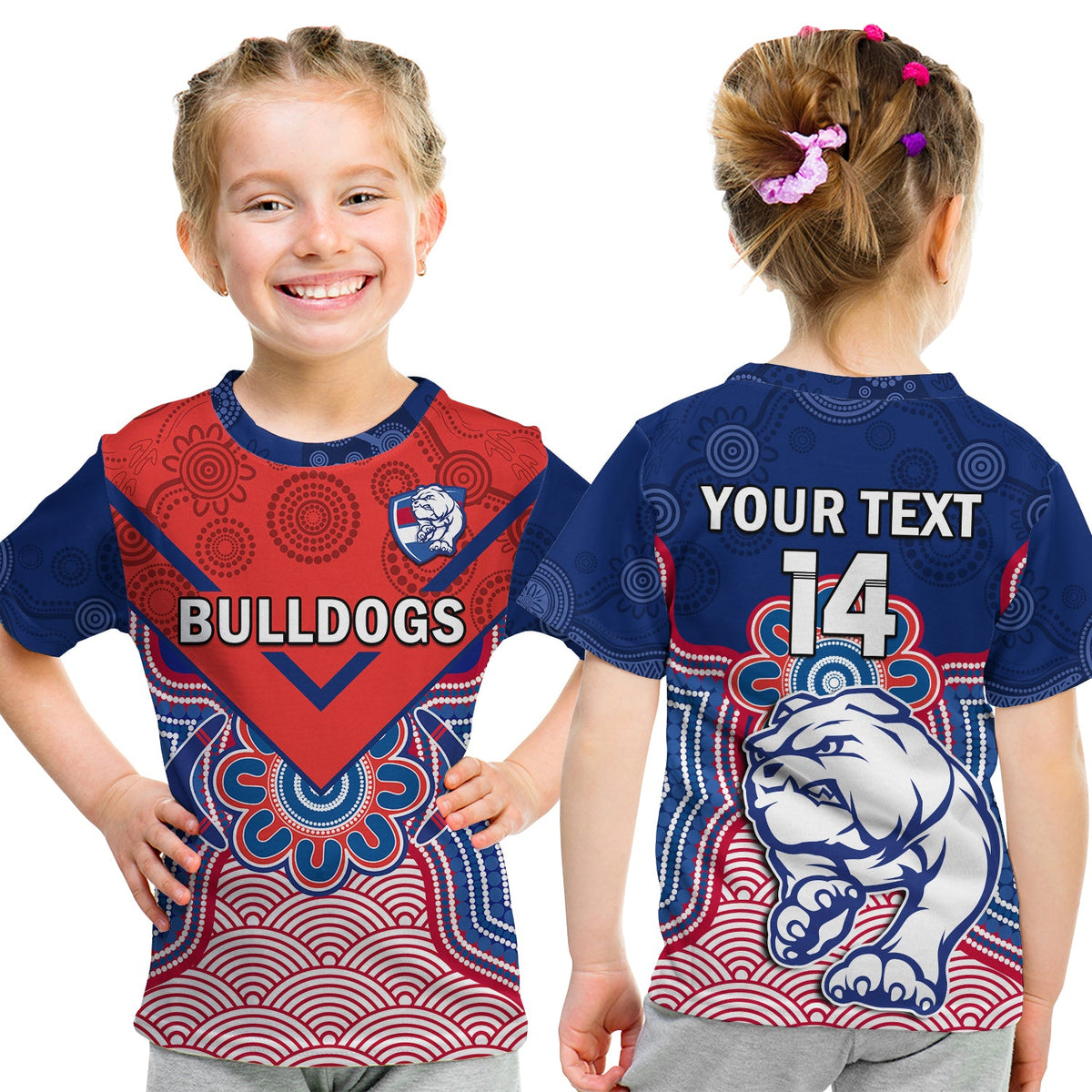 custom-text-and-number-bulldogs-football-t-shirt-kid-western-doggies-aboriginal-art