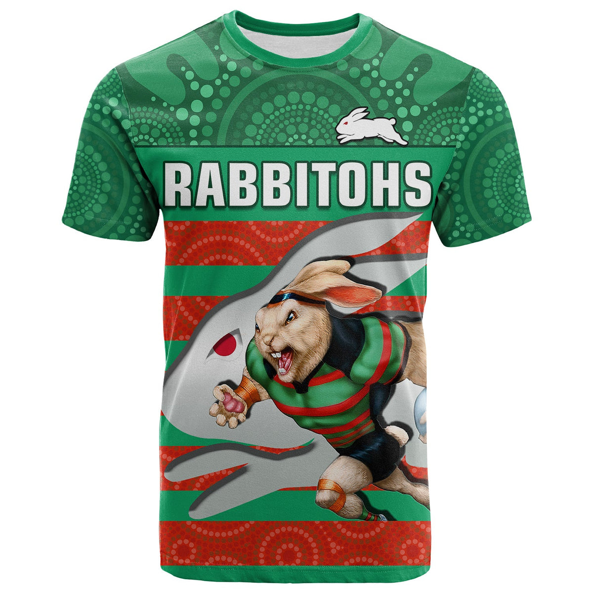 rabbitohs-rugby-t-shirt-aboriginal-dot-painting-glory-glory-sporty-style