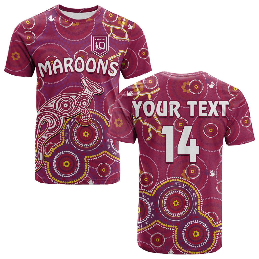custom-text-and-number-maroons-rugby-t-shirt-kangaroo-indigenous-pattern-unique-version