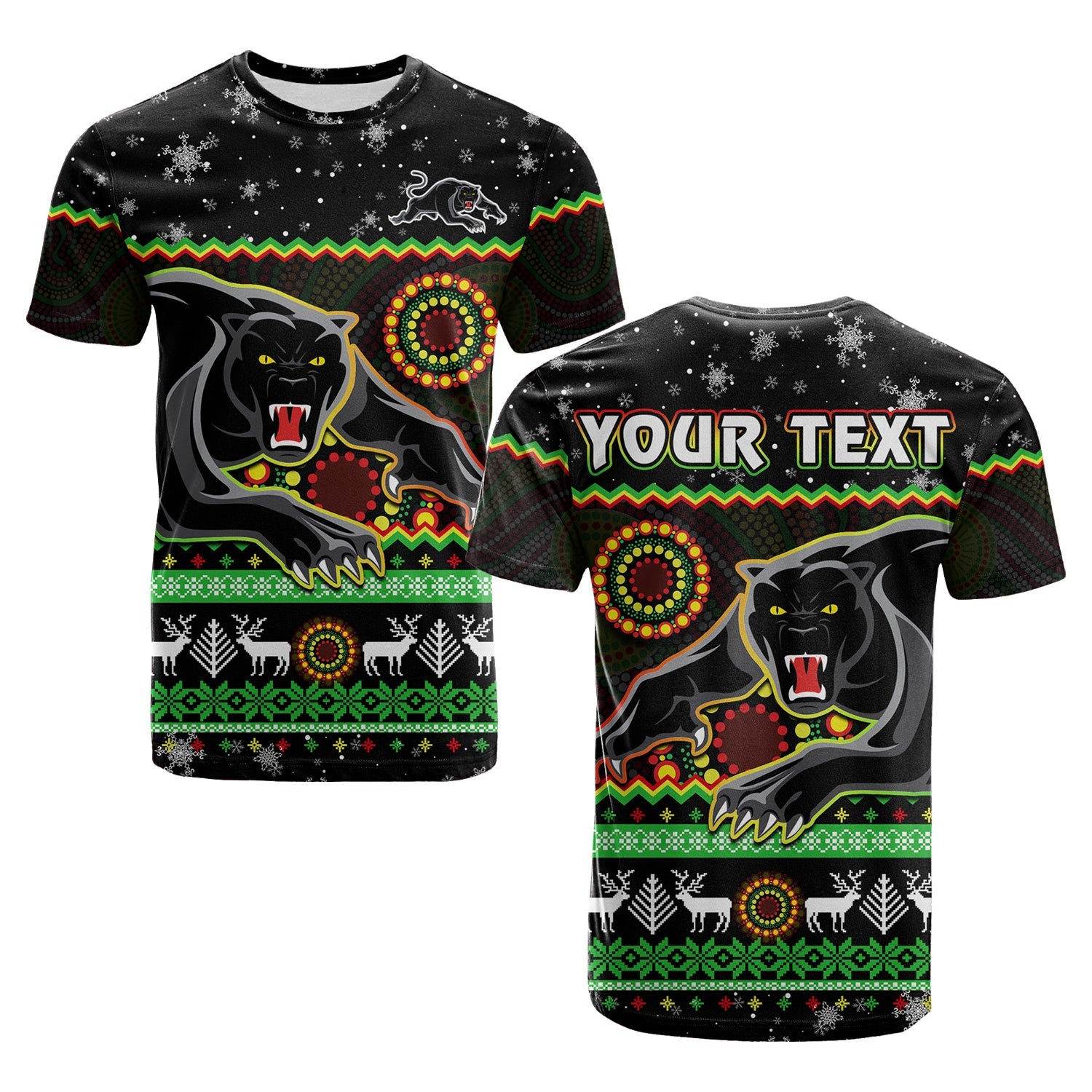 custom-personalised-panthers-christmas-t-shirt-aboriginal-pattern-penrith-black-version