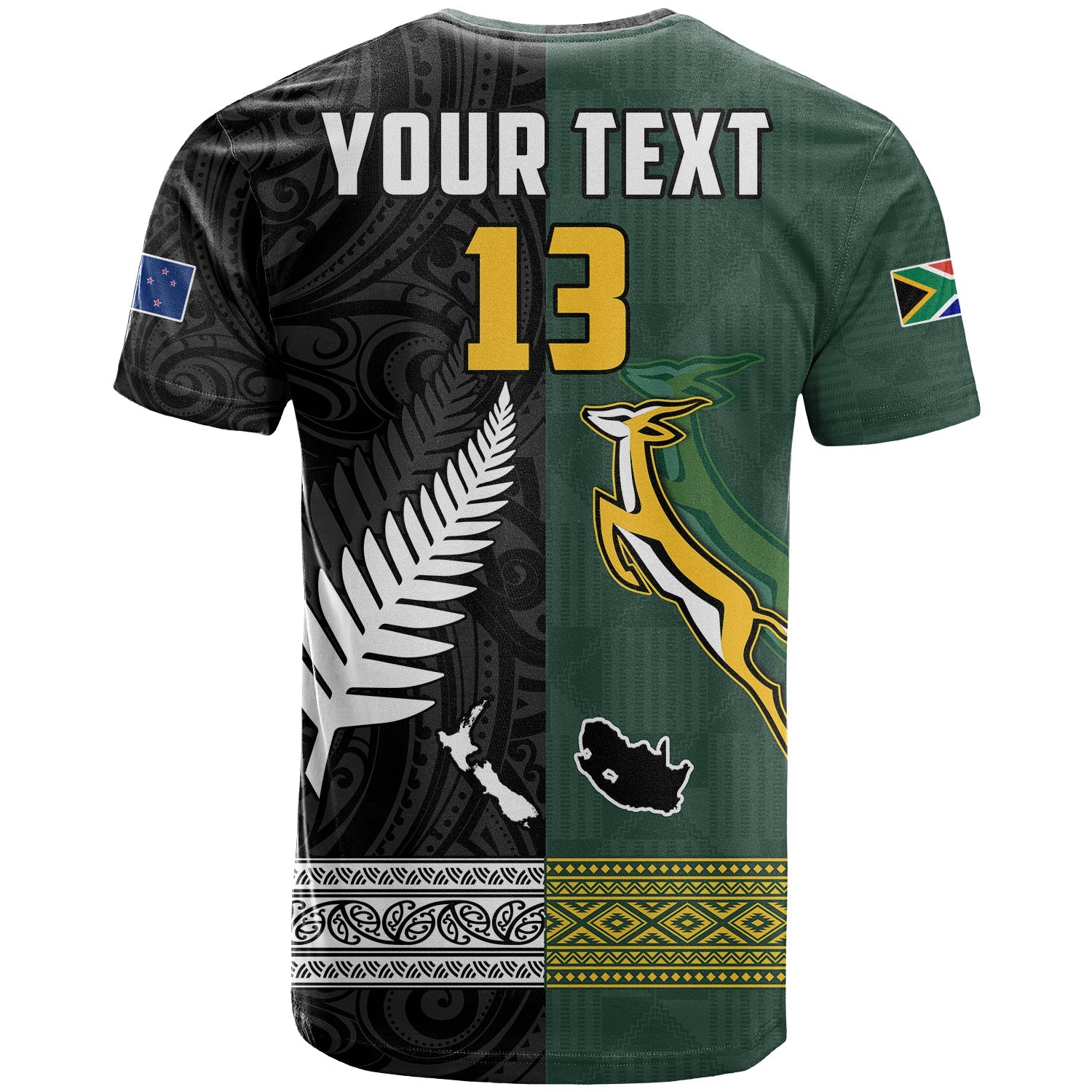 custom-text-and-number-south-africa-protea-and-new-zealand-fern-t-shirt-rugby-go-springboks-vs-all-black