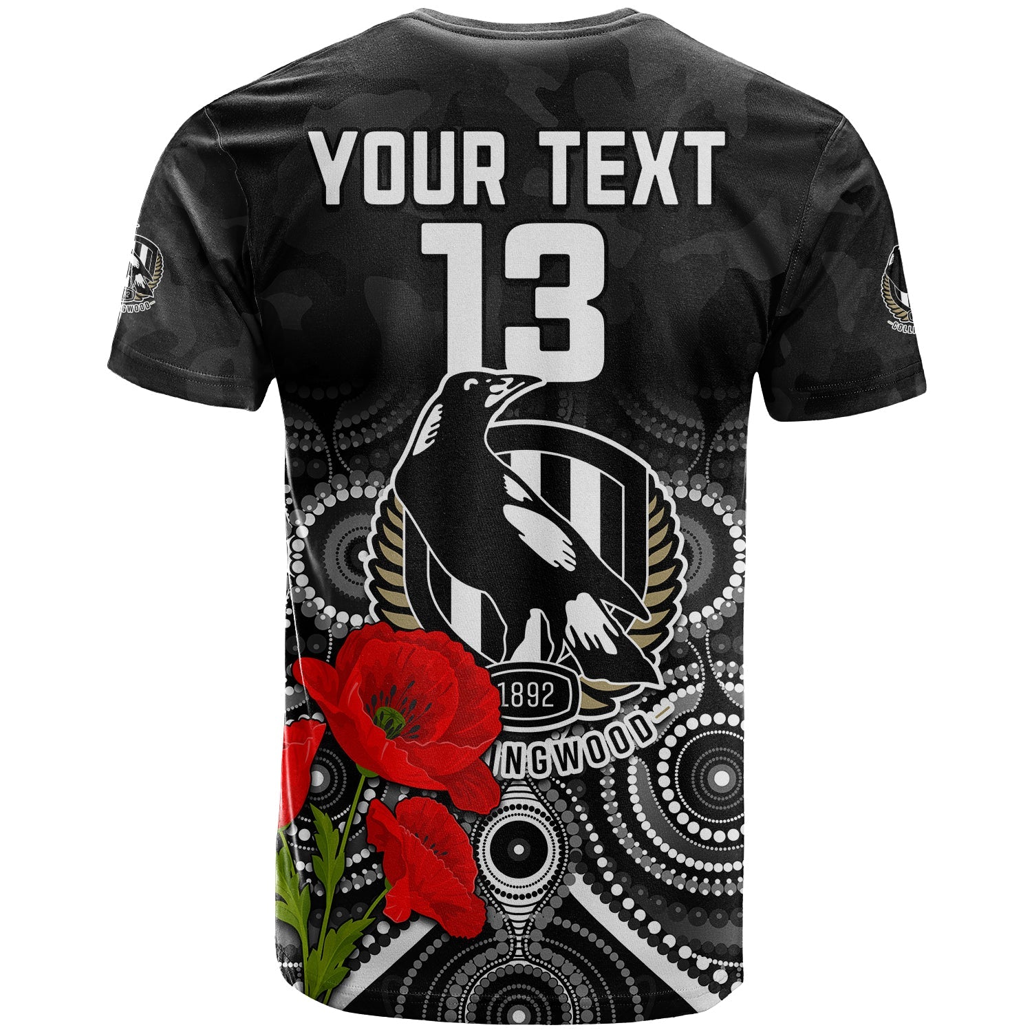 custom-text-and-number-magpies-football-anzac-day-t-shirt-aboriginal-poppy-flowers