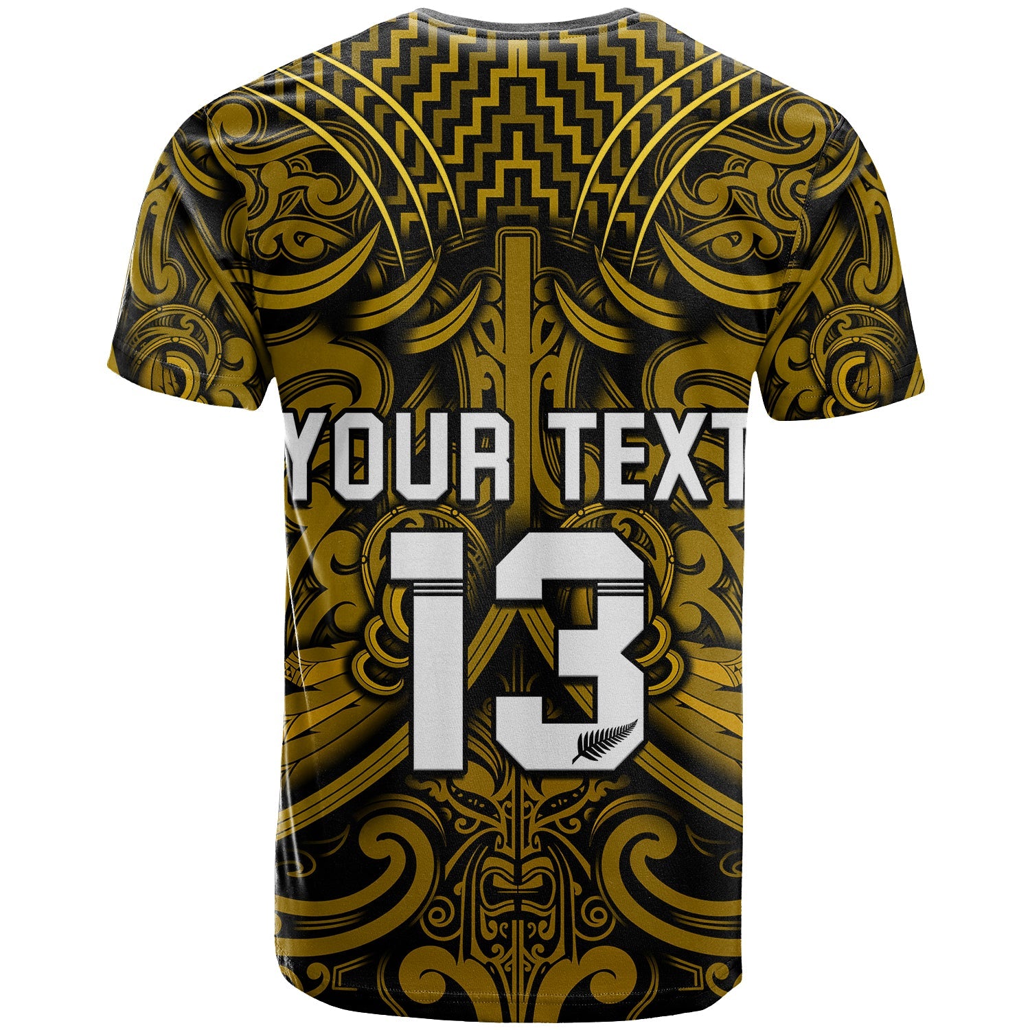custom-text-and-number-new-zealand-silver-fern-rugby-t-shirt-all-black-gold-nz-maori-pattern