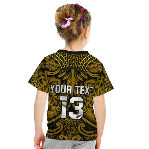 custom-text-and-number-new-zealand-silver-fern-rugby-t-shirt-kid-all-black-gold-nz-maori-pattern