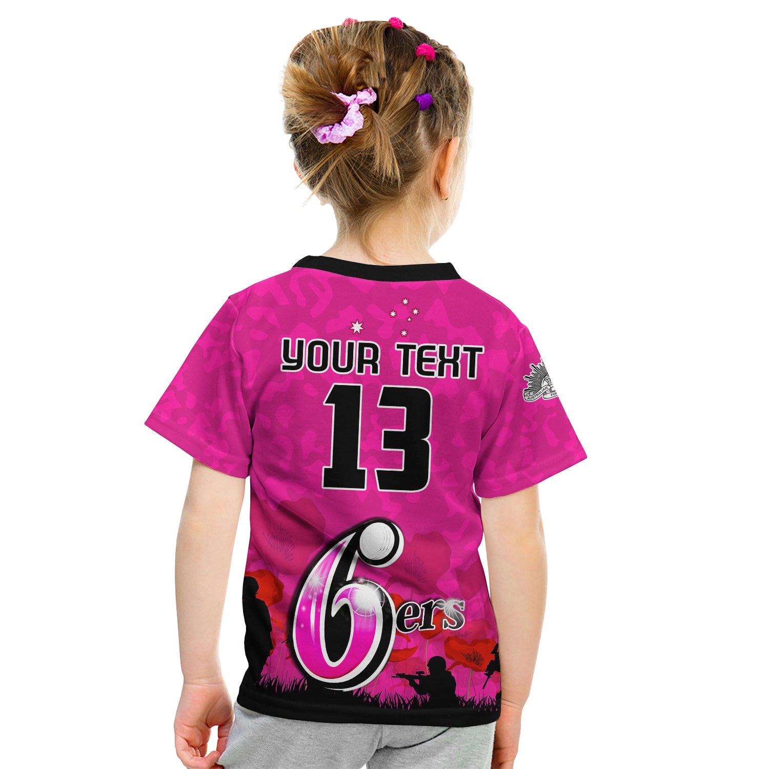 custom-text-and-number-sydney-sixers-cricket-t-shirt-kid-anzac-day-camouflage-poppy-lest-we-forget
