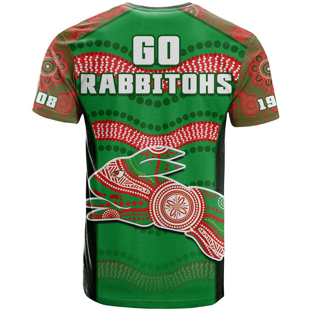rabbitohs-rugby-t-shirt-souths-1908-aboriginal-dot-painting-go-bunnies