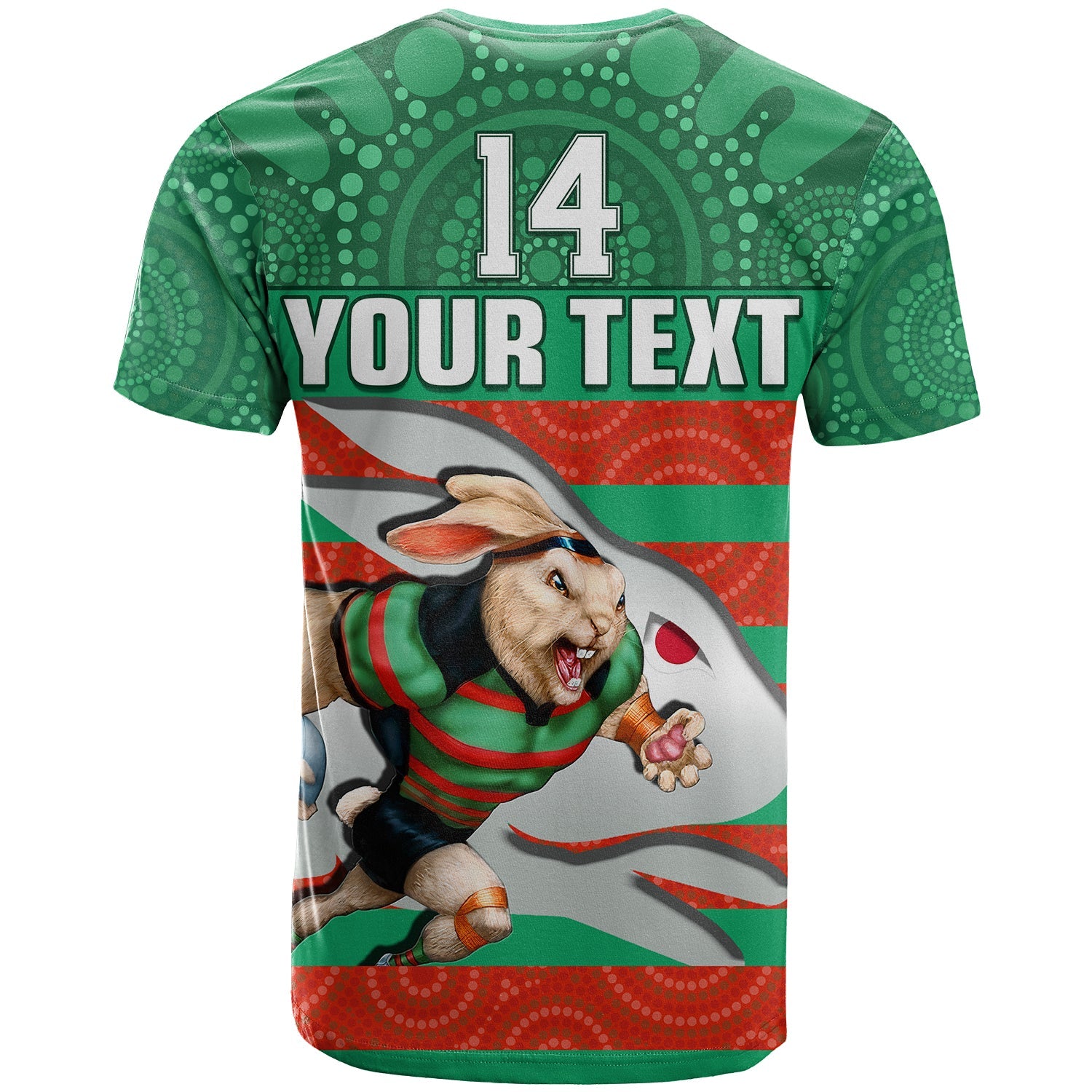custom-text-and-number-rabbitohs-rugby-t-shirt-aboriginal-dot-painting-glory-glory-sporty-style