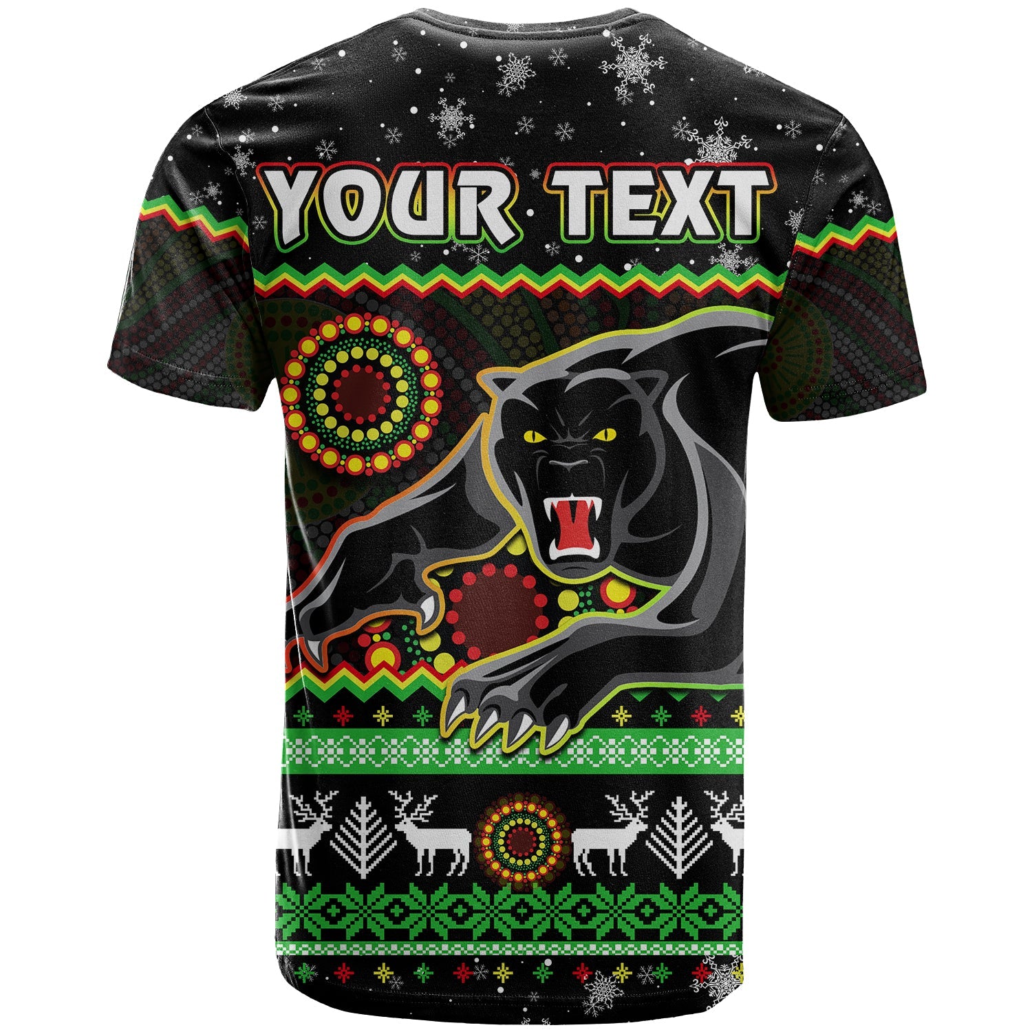 custom-personalised-panthers-christmas-t-shirt-aboriginal-pattern-penrith-black-version
