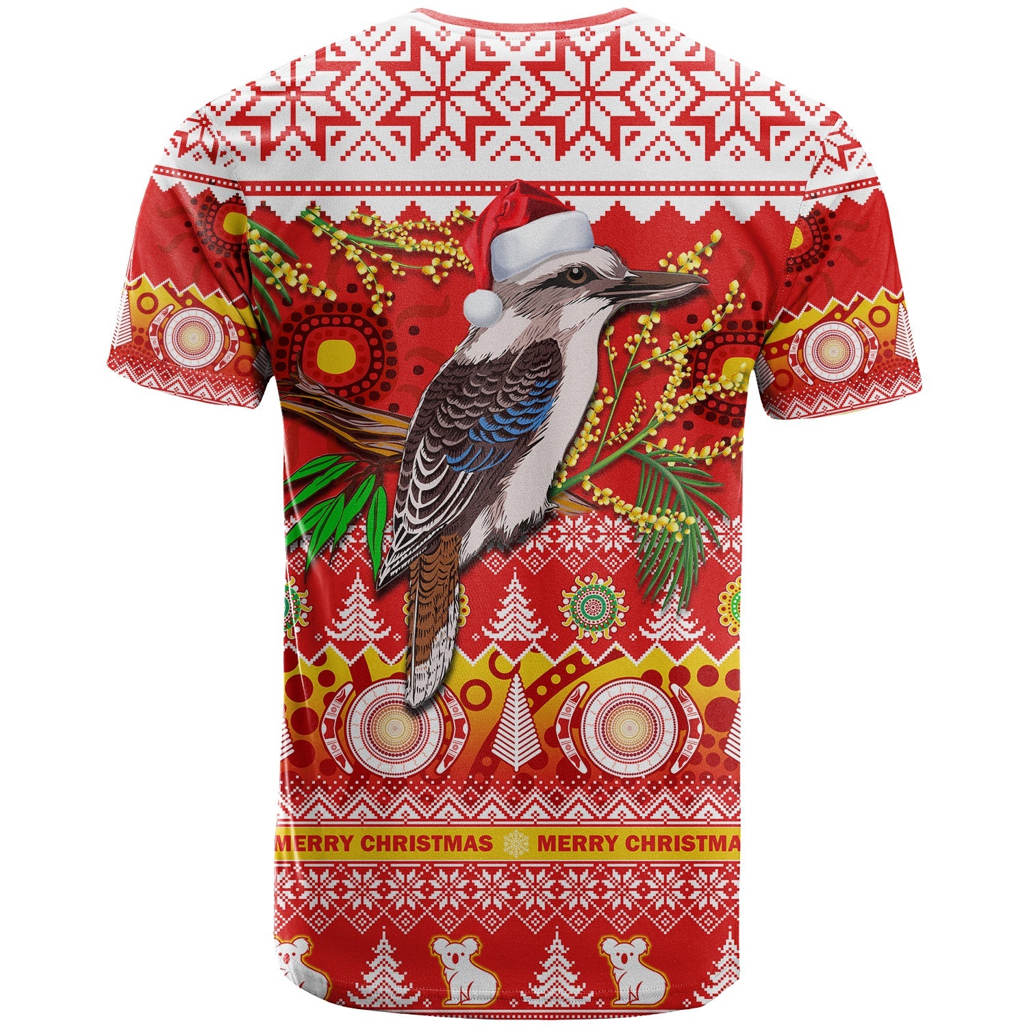 australia-t-shirt-kookaburra-mix-golden-wattle-aboriginal-art-merry-christmas