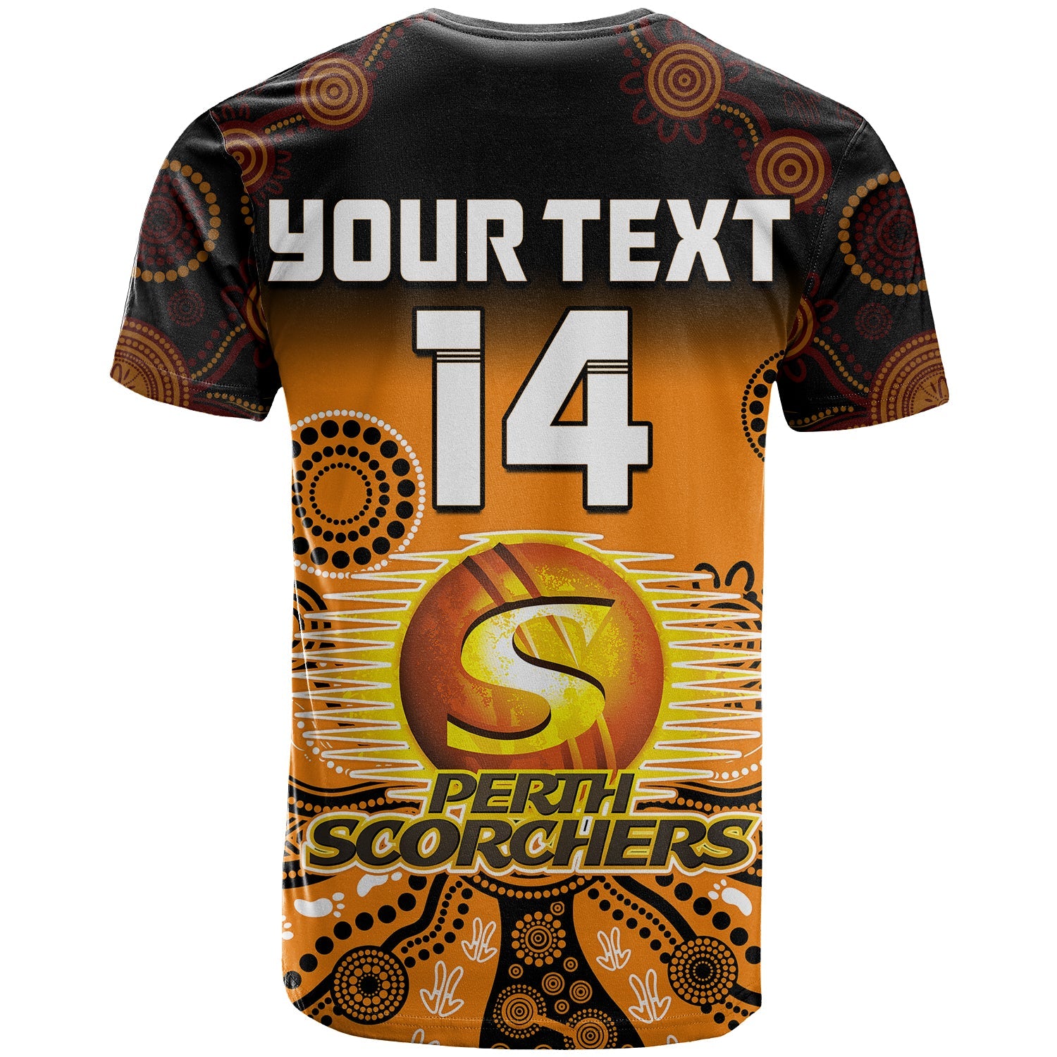 custom-text-and-number-perth-scorchers-t-shirt-gradient-aboriginal-dot-painting