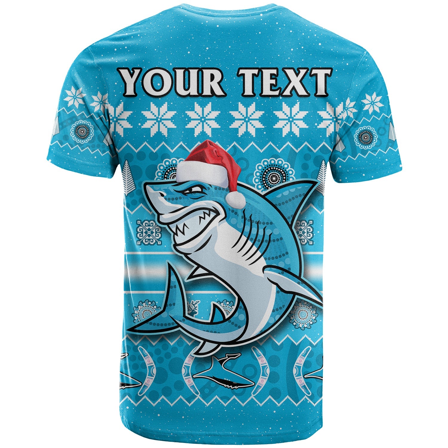 custom-personalised-sharks-christmas-t-shirt-cronulla-sutherland-aboriginal-art-merry-xmas