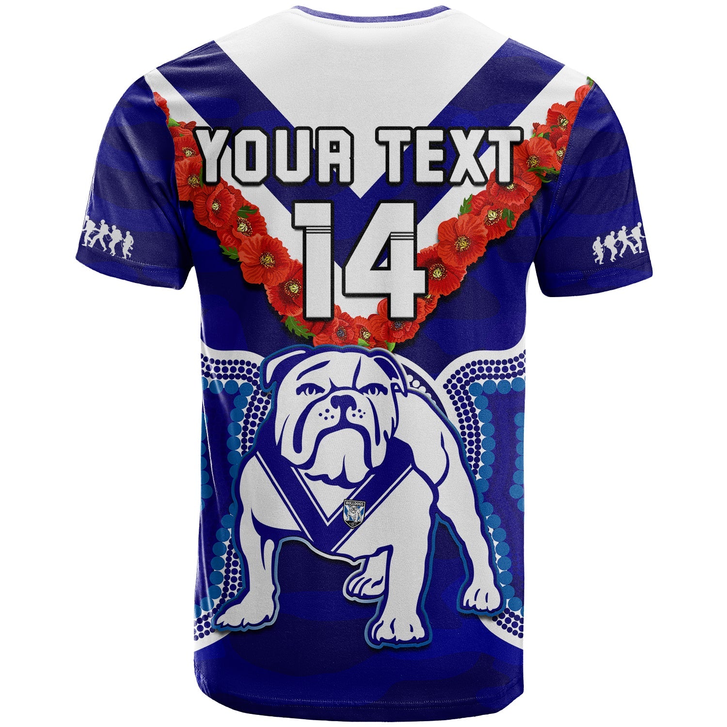 custom-text-and-number-bulldogs-rugby-anzac-2023-t-shirt-dots-poppy-mix-camouflage-lest-we-forget