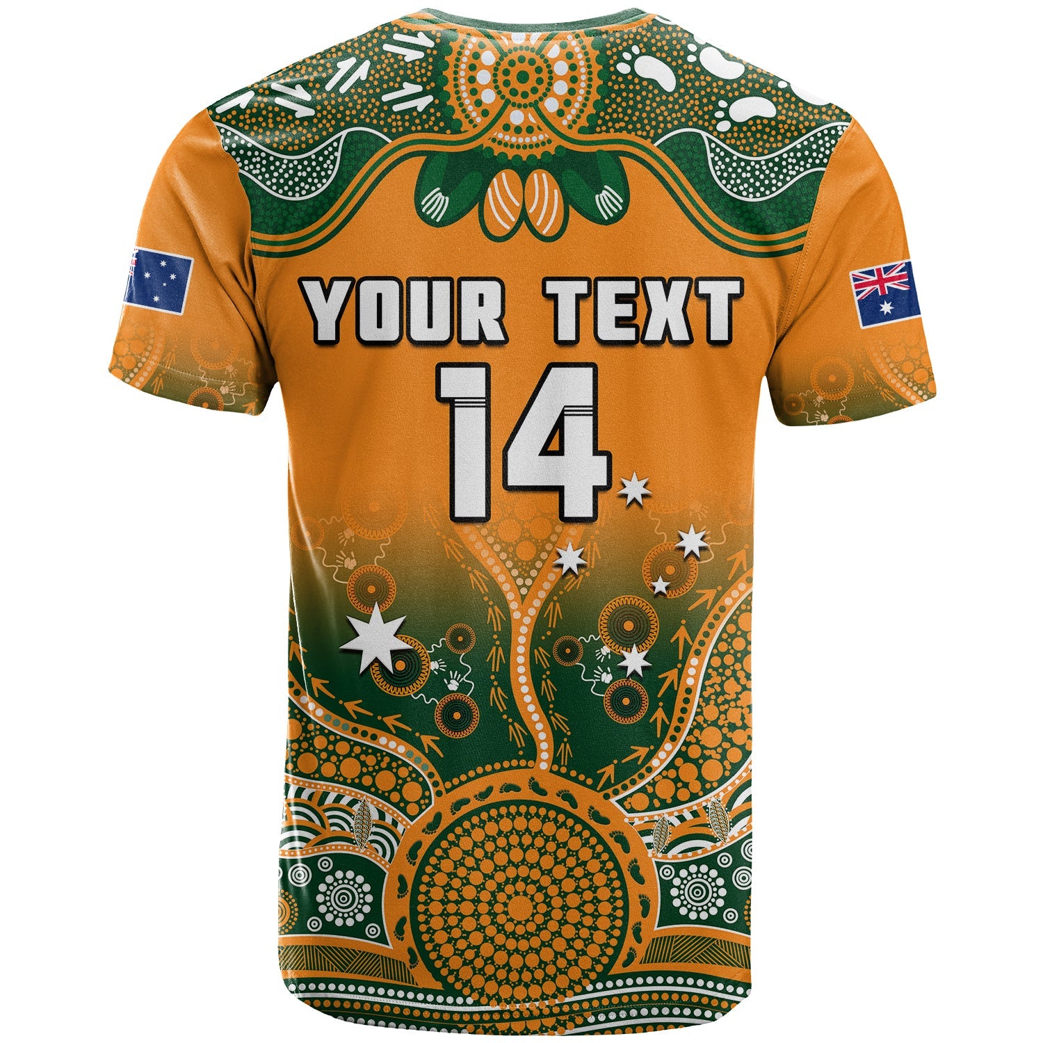 custom-text-and-number-australia-rugby-t-shirt-wallabies-kangaroo-orange-aboriginal