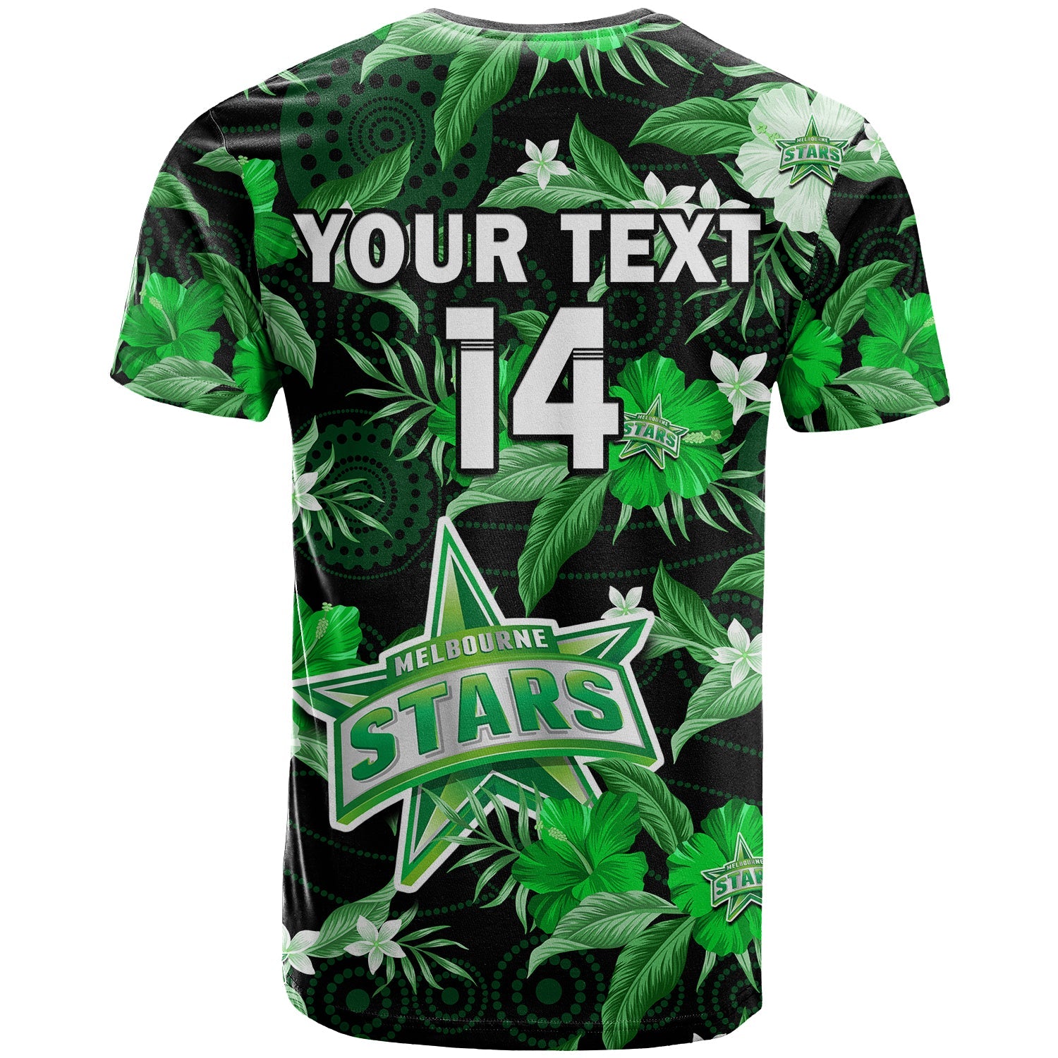 custom-text-and-number-melbourne-stars-cricket-t-shirt-aboriginal-art-mix-tropical-flowers