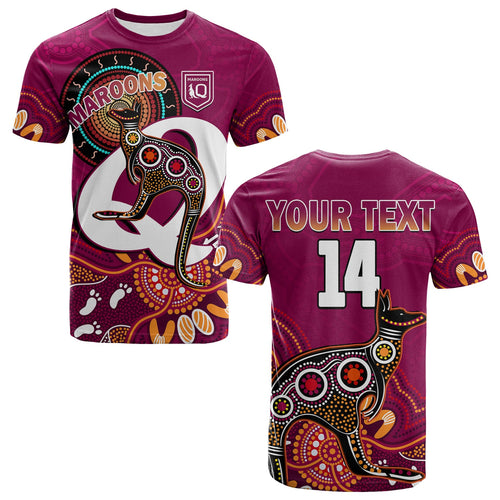 custom-text-and-number-maroons-rugby-t-shirt-queensland-kangaroo-aboriginal-dot-paintings