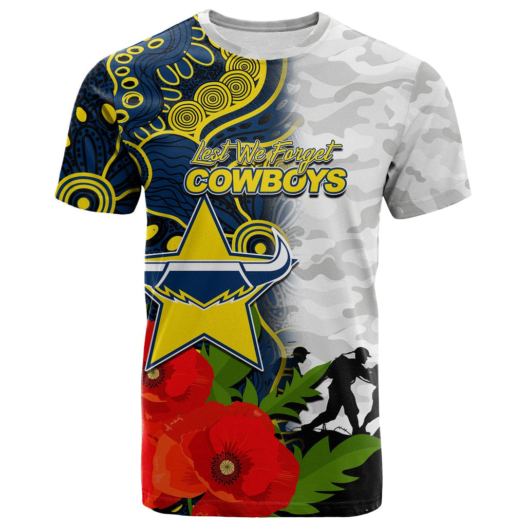 custom-personalisedcowboys-anzac-day-aboriginal-mix-army-patterns-t-shirt