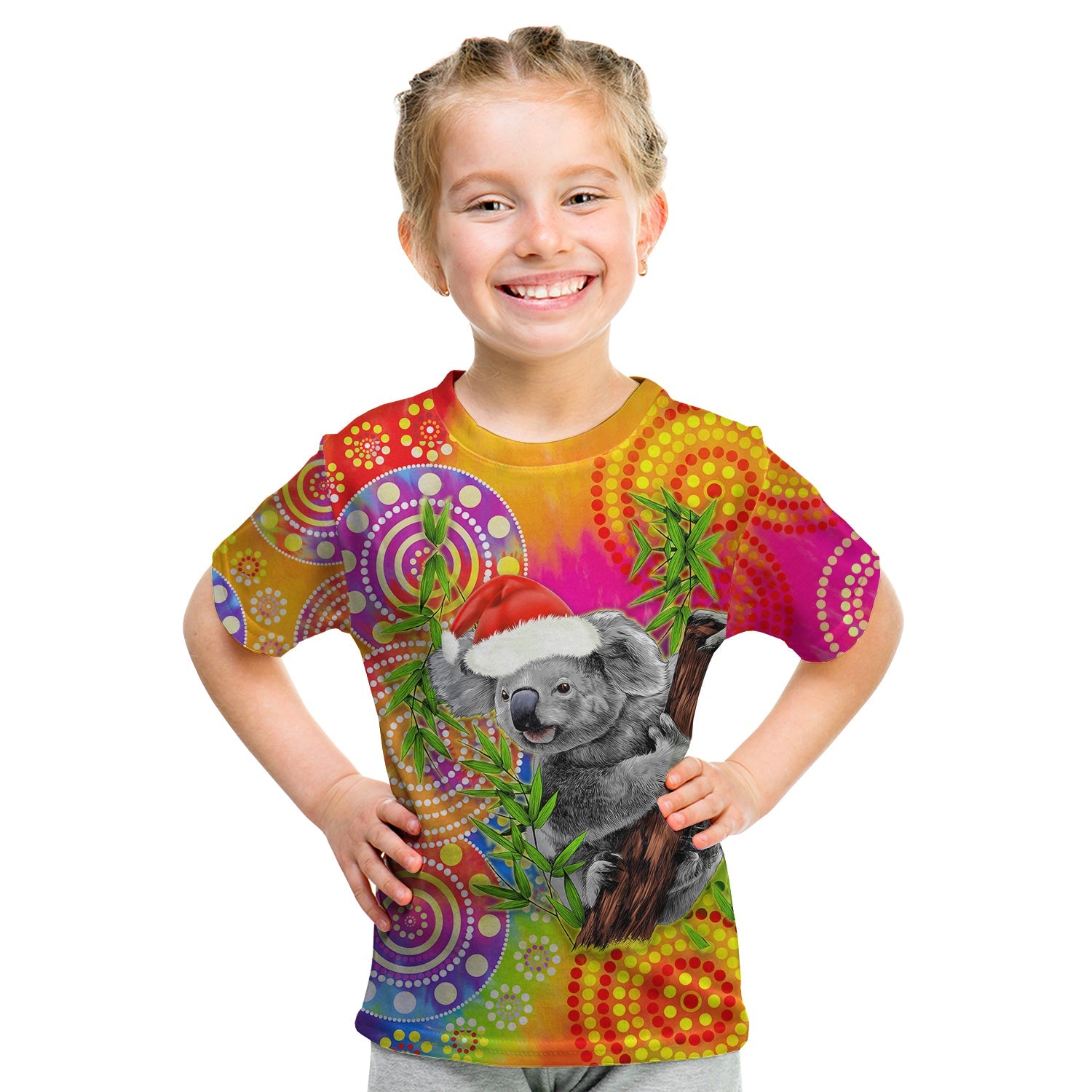 custom-personalised-australia-koala-aboriginal-t-shirt-rainbow-tie-dye-merry-christmas