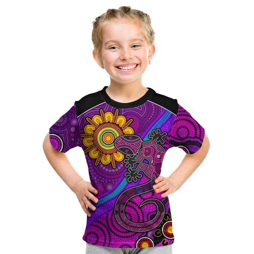 custom-text-and-number-australia-lizard-and-sun-t-shirt-kid-aboriginal-art-purple