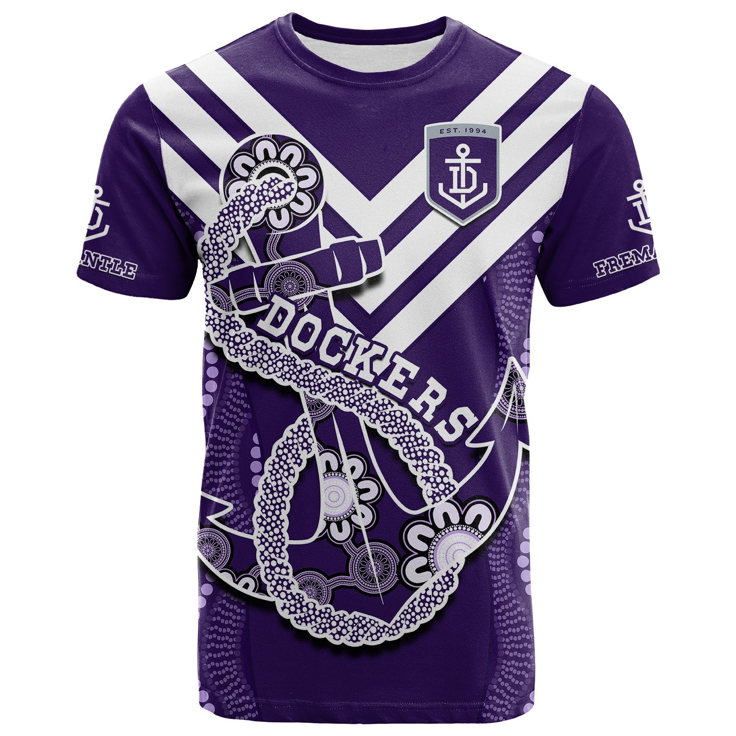 custom-text-and-number-dockers-football-t-shirt-fremantle-anchor-mix-aboriginal-pattern-dynamic-style