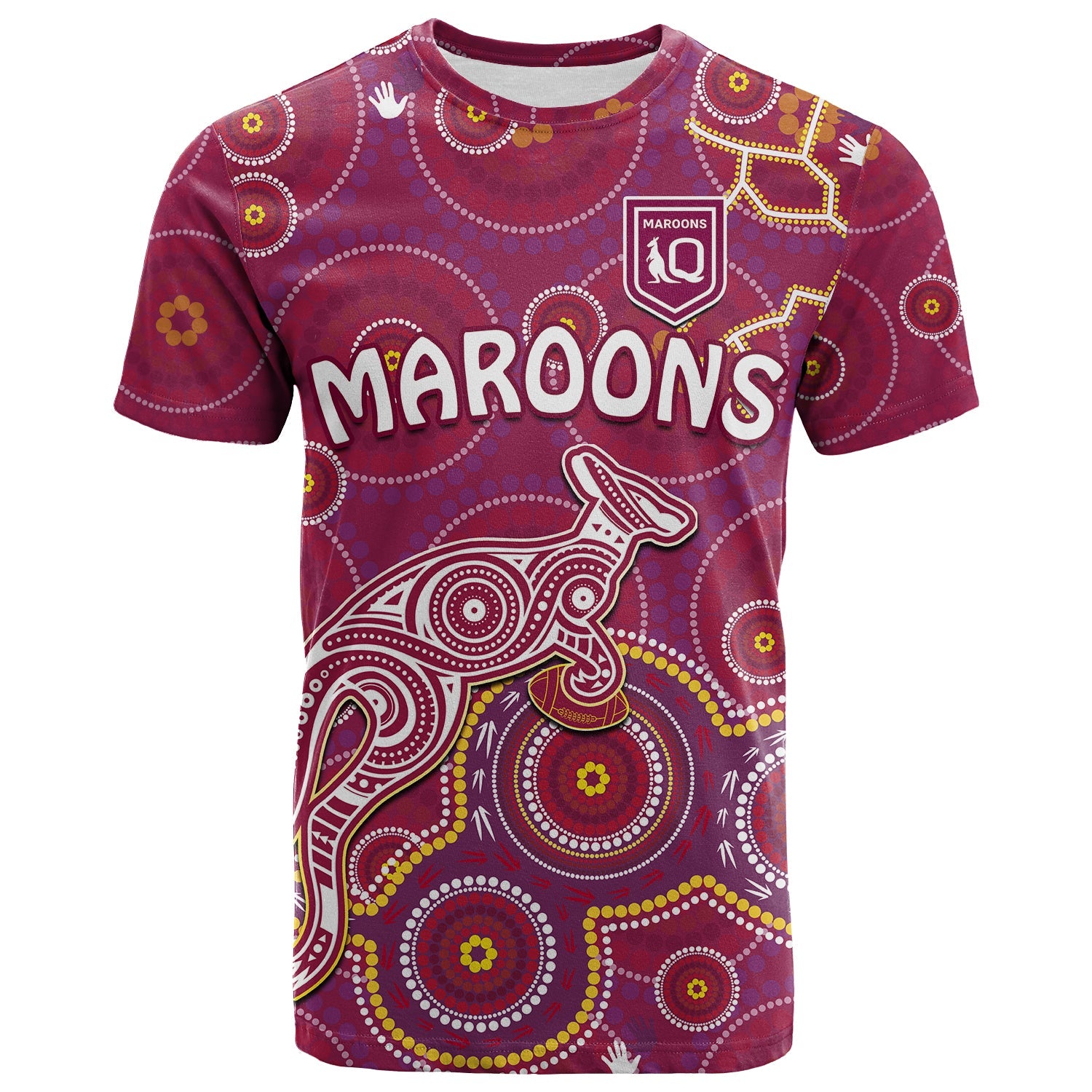 custom-text-and-number-maroons-rugby-t-shirt-kangaroo-indigenous-pattern-unique-version