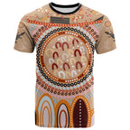 custom-text-and-number-aboriginal-stand-up-t-shirt-circle-dot-with-lizard-version-peachpuff