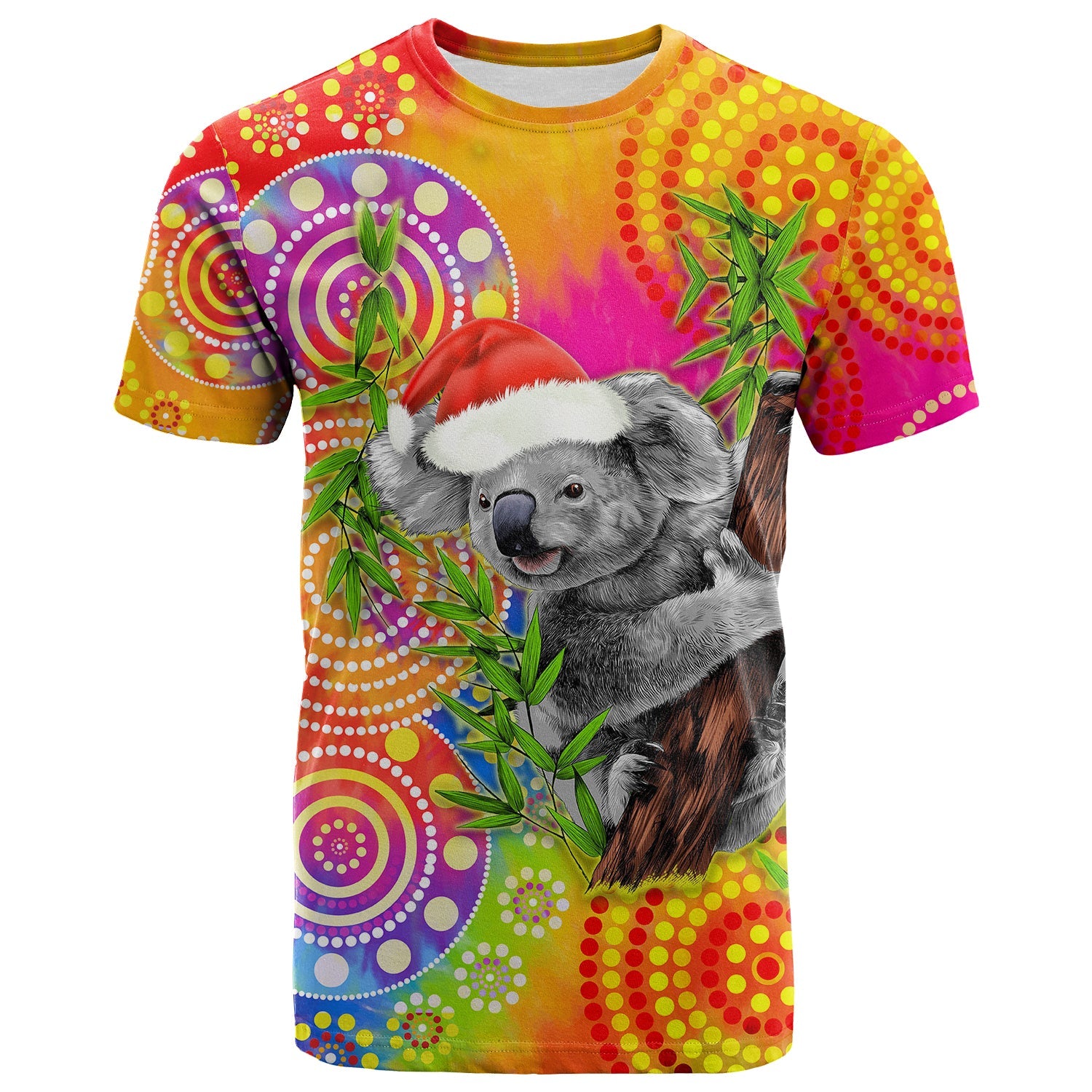 custom-personalised-australia-koala-aboriginal-t-shirt-rainbow-tie-dye-merry-christmas