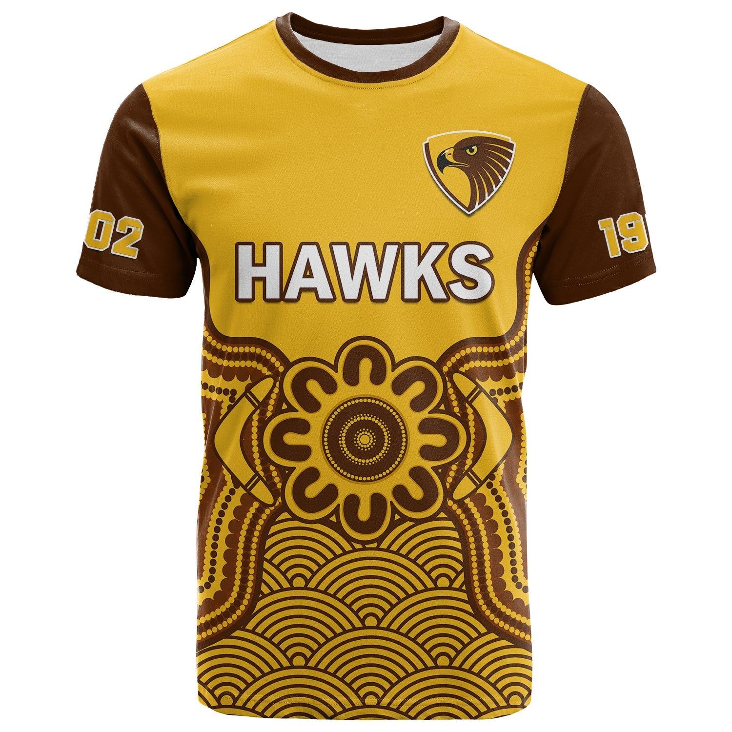 custom-text-and-number-hawthorn-football-t-shirt-go-hawks-1902-aboriginal-art