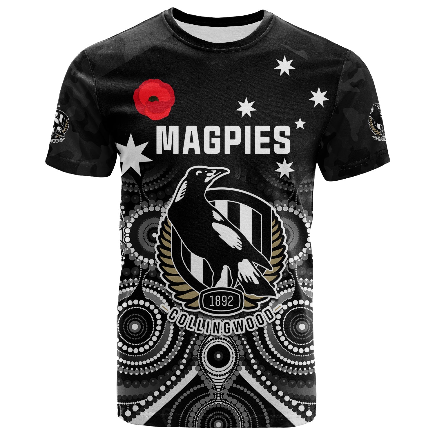 custom-text-and-number-magpies-football-anzac-day-t-shirt-aboriginal-poppy-flowers